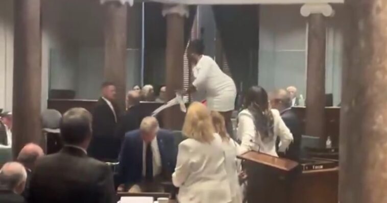 watch:-tennessee-democrat-state-senator-stands-on-desk,-fights-with-sergeant-at-arms-after-republicans-pass-new-congressional-map-eliminating-dem-district