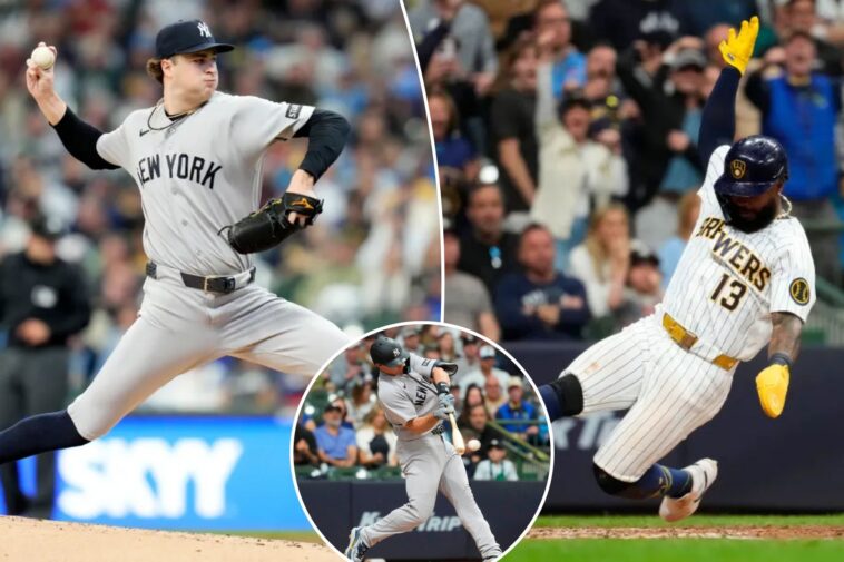 yankees’-quiet-bats,-bullpen-waste-away-cam-schlittler-gem-in-10-inning-loss-to-brewers