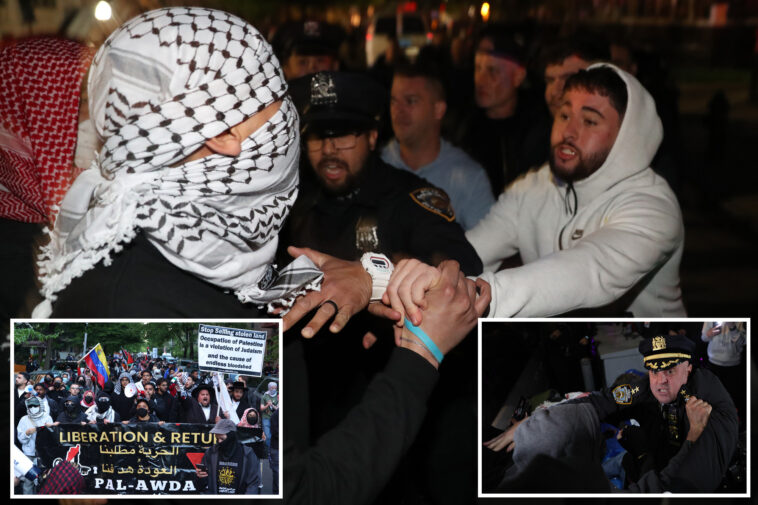 disturbing-video-shows-violent-anti-israel-protesters-yanking-jewish-woman’s-hair,-pointing-strobe-light-in-orthodox-boy’s-face-during-wild-nyc-rally