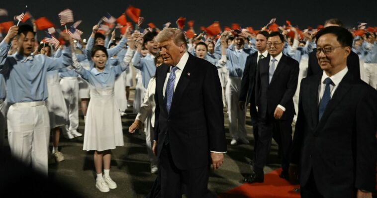 watch:-china-pulls-out-all-the-stops-to-welcome-trump-as-he-steps-off-air-force-one
