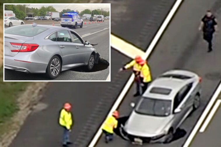 massive-10-foot-sinkhole-nearly-swallows-car-whole,-closes-2-lanes-on-long-island-expressway