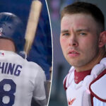 dodgers-catcher-dalton-rushing-beats-himself-with-bat-during-wild-dugout-outburst
