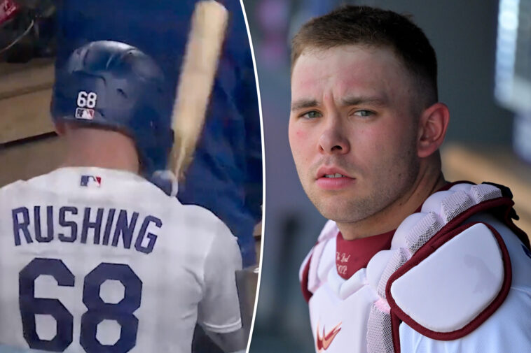dodgers-catcher-dalton-rushing-beats-himself-with-bat-during-wild-dugout-outburst