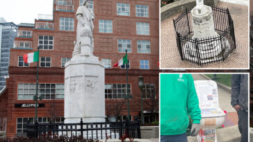 vandals-mount-toilet-to-toppled-christopher-columbus-statue-as-activist-fumes-over-lack-of-investigation:-‘blatant-racism’