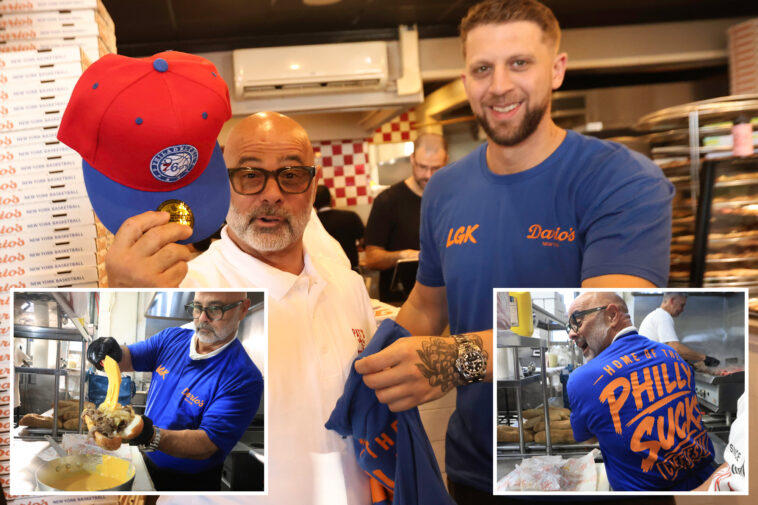 owner-of-philadelphia’s-iconic-pat’s-cheesesteaks-forced-to-work-in-ny-— wearing-‘philly-sucks’-shirt-—-after-losing-knicks-bet