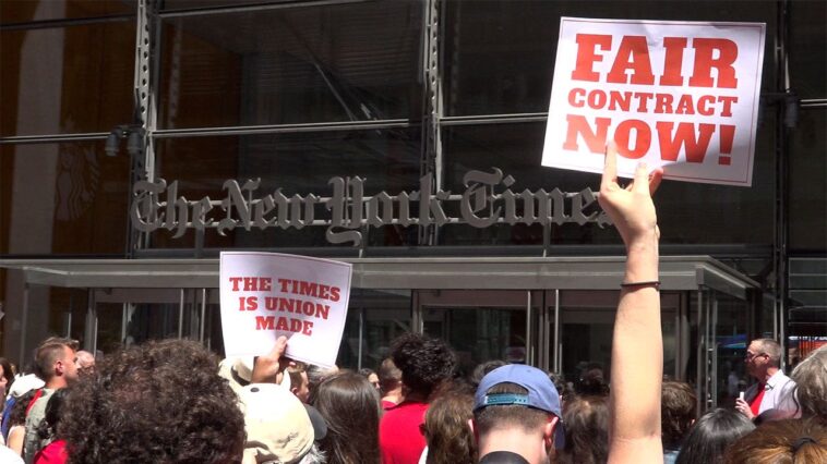 new-york-times-staffers-rally-outside-headquarters-demanding-fair-contract-and-ai-protections