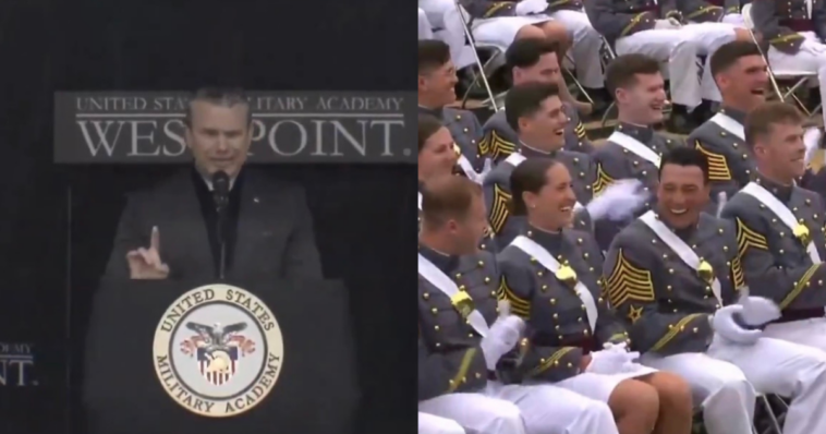watch:-war-sec-pete-hegseth-drops-epic-line-torching-wokeness-at-west-point-commissioning-ceremony,-does-trump-impression