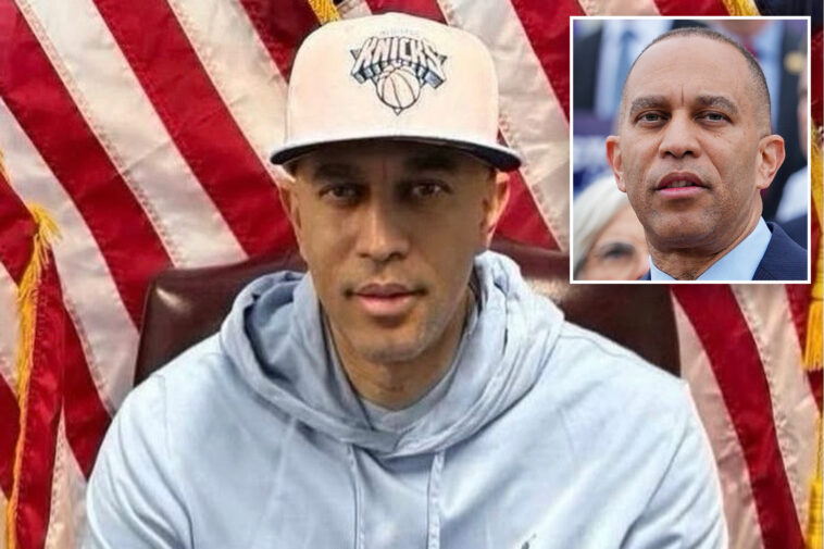 hakeem-jeffries-mocked-for-posting-apparent-facetuned-image-of-himself-in-knicks-hat:-‘just-bizarre’