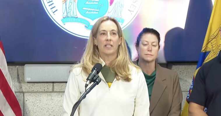 outrage:-radical-new-jersey-gov.-mikie-sherrill-blames-ice-agents-after-far-left-thugs-light-fires,-attack-police-with-weapons-at-newark-detention-center