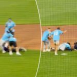 patriots’-rhamondre-stevenson-has-frightening-injury-scare-after-comedian-causes-softball-collision