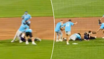 patriots’-rhamondre-stevenson-has-frightening-injury-scare-after-comedian-causes-softball-collision
