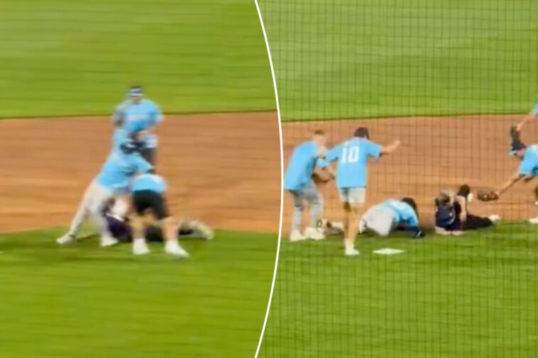 patriots’-rhamondre-stevenson-has-frightening-injury-scare-after-comedian-causes-softball-collision