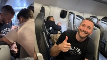 wild-video:-deranged-passenger-tries-to-jump-out-of-frontier-plane-mid-flight,-hero-former-pro-mma-fighter-wearing-jiu-jitsu-shirt-ties-him-up-with-seatbelts-and-saves-everyone