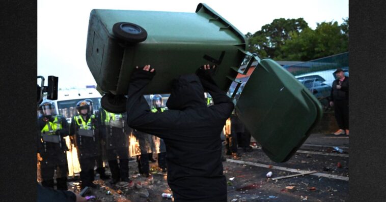 breaking-video:-uk-police-retreat-as-brits-furious-about-murder-of-henry-nowak-take-to-streets,-pelt-cops-with-enormous-garbage-cans