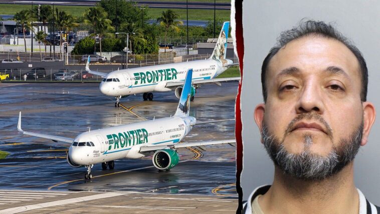 frontier-passengers-tackle-man-who-allegedly-choked-off-duty-flight-attendant,-tried-to-open-door-mid-flight