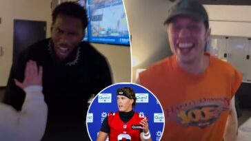 jaxson-dart,-giants-teammates-celebrate-huge-knicks-moment-in-suite-with-pete-davidson