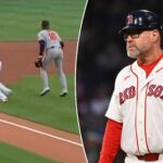 red-sox-third-base-coach-ends-up-waving-runner-home-from-fair-territory-in-bizarre-moment