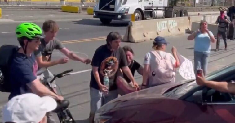 ice-agents-make-arrests-after-far-left-rioters-attack-and-damage-vehicles-outside-newark-detention-facility-(video)