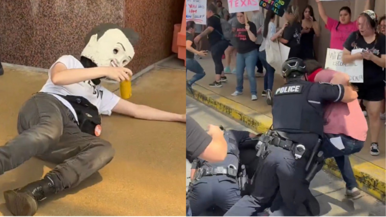 sick!-godless-leftists-clash-with-police,-reenact-charlie-kirk’s-murder,-chant-“charlie-kirk-deserved-to-die”-and-“f*ck-erika-kirk”-outside-turning-point-usa-women’s-event-(video)