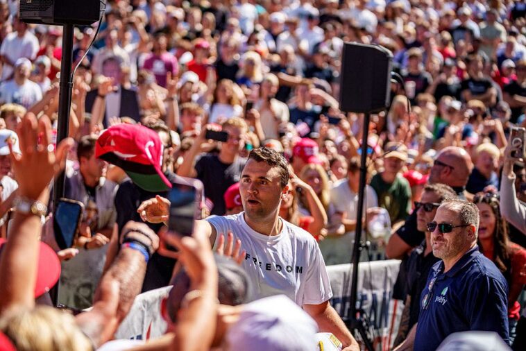liberal-protestor-re-enacts-charlie-kirk’s-murder-outside-of-tpusa-event