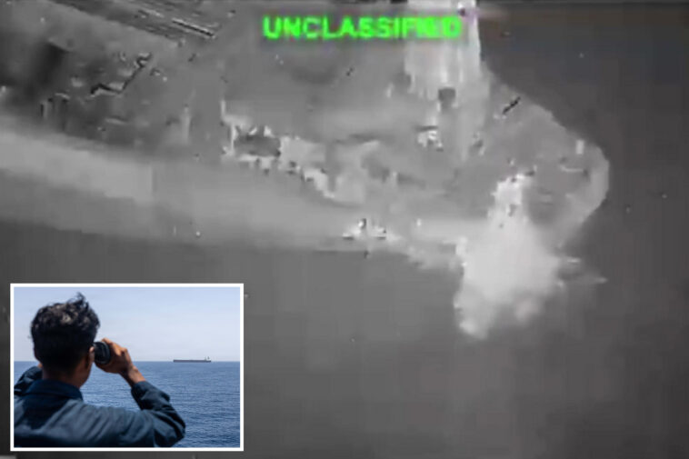 us-f/a-18-fighter-jet-disables-tanker-that-tried-to-break-through-navy-blockade-at-strait-of-hormuz