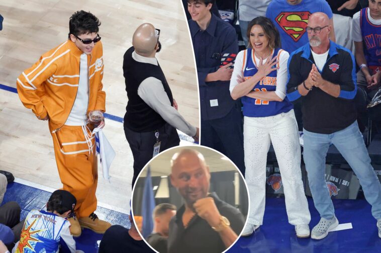 derek-jeter,-eli-manning-join-timothee-chalamet-to-lead-elite-level-celebrity-row-for-knicks-spurs-game-3