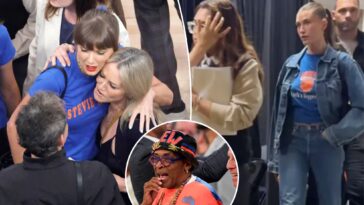 taylor-swift,-hailey-bieber-lead-large-list-of-a-listers-on-celebrity-row-at-knicks-spurs-game-4