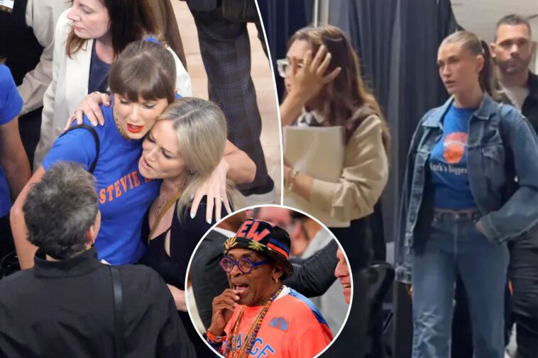 taylor-swift,-hailey-bieber-lead-large-list-of-a-listers-on-celebrity-row-at-knicks-spurs-game-4