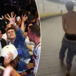 timothee-chalamet-rips-off-shirt,-grabs-microphone-as-knicks-celebration-gets-crazy