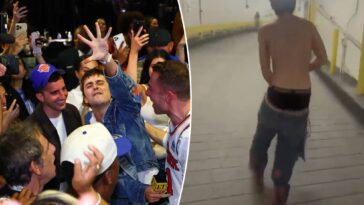 timothee-chalamet-rips-off-shirt,-grabs-microphone-as-knicks-celebration-gets-crazy