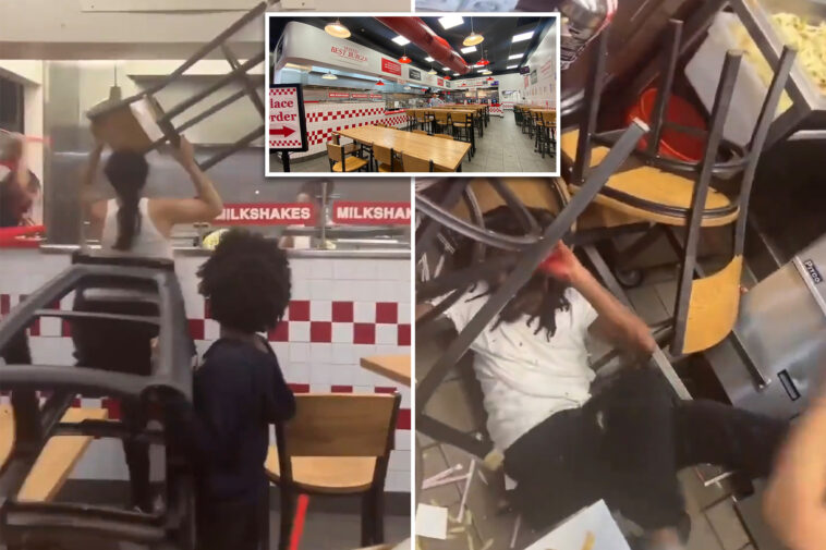 knicks-fan,-other-agitators ruthlessly-beat-nyc-five-guys-employee-with-chairs-after-game-4:-wild-video