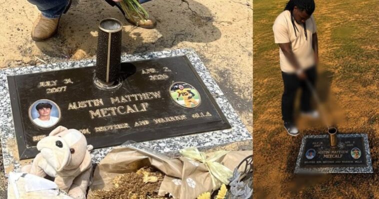 sickening:-deranged-ghoul-with-over-10,000-instagram-followers-posts-photo-appearing-to-urinate-on-austin-metcalf’s-grave-while-demanding-freedom-for-his-murderer