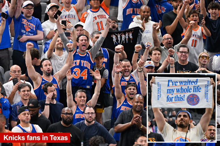 ecstatic-knicks-fans-celebrate-breaking-championship-drought-at-san-antonio-spurs’-frost-bank-center
