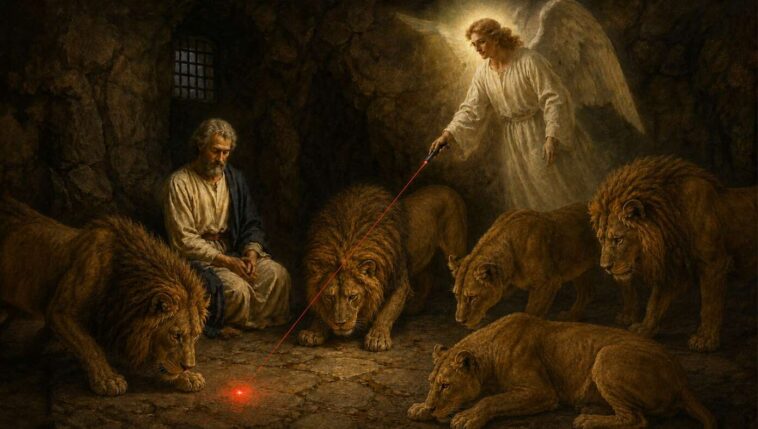 scholars-now-believe-the-angel-saved-daniel-by-distracting-lions-with-a-laser-pointer