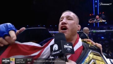 watch:-“i’m-from-america”-–-justin-gaethje-drops-epic-line,-tribute-to-military-and-first-responders-after-historic-upset-in-ufc-freedom-250-main-event,-introduces-his-mother-to-potus-and-flotus