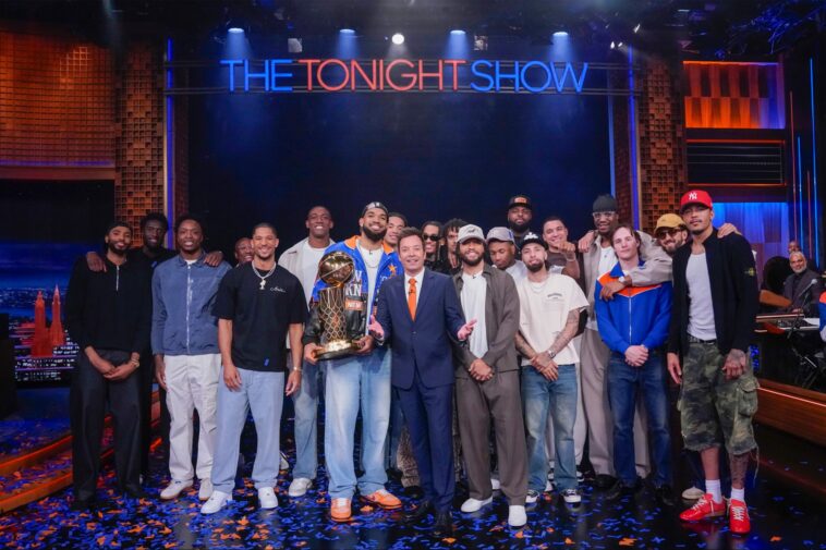 knicks-raise-jimmy-fallon’s-lucky-shoe-to-the-‘tonight-show’-rafters-as-championship-celebration-rolls-on