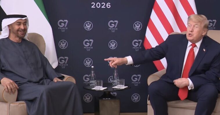(video)-trump-cracks-joke-after-fbi-arrests-5-in-foiled-terror-plot-using-explosive-drones-and-snipers-at-ufc-freedom-250-–-room-bursts-into-laughter