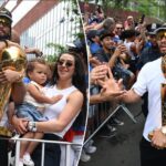 jalen-brunson-lifts-larry-o’brien-trophy-alongside-wife,-daughter-at-knicks-parade