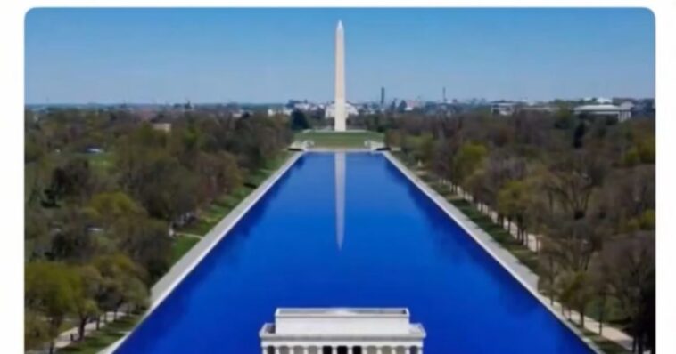 (video)-leftists-vandalize-trump’s-newly-renovated-reflecting-pool-by-cutting-blue-sealant-out-and-writing-“86-47”-message-–-man-arrested