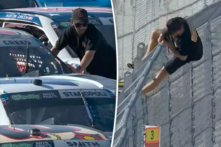 crazed-nascar-fan-climbs-onto-california-track-to-fist-bump-driver:-‘he’s-wasted’