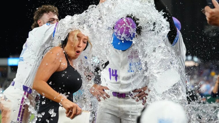 mlb-sideline-reporter-gets-drenched-in-wild-post-game-celebration,-shinnecock-gaffe-&-mj’s-love-letter-sells