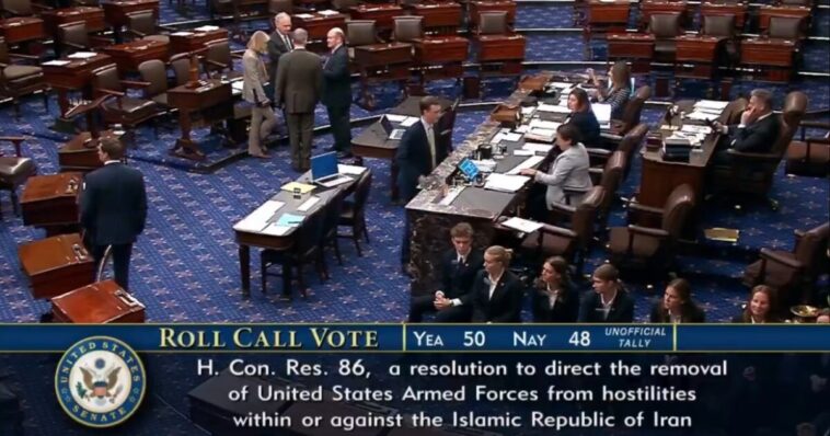 breaking:-senate-approves-house-passed-war-powers-resolution-to-limit-trump’s-action-in-iran-–-four-republicans-join-the-democrats