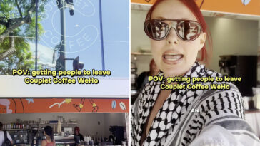 crazed-pro-palestine-agitator-films-herself-howling-at-customers-to-leave-israeli-owned-coffee-shop-in-la