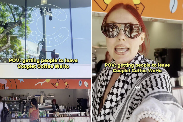 crazed-pro-palestine-agitator-films-herself-howling-at-customers-to-leave-israeli-owned-coffee-shop-in-la