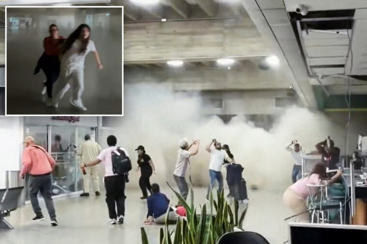 historic-venezuela-earthquake-has-frightened-travelers-fleeing-as-airport-ceiling-partially-collapses,-harrowing-video-shows