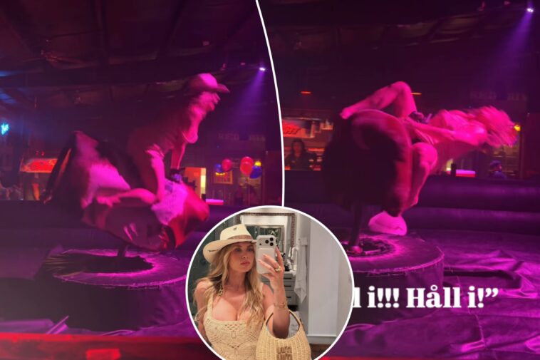 sweden-star-victor-lindelof’s-wife-maja-goes-bull-riding-in-wild-world-cup-night-out