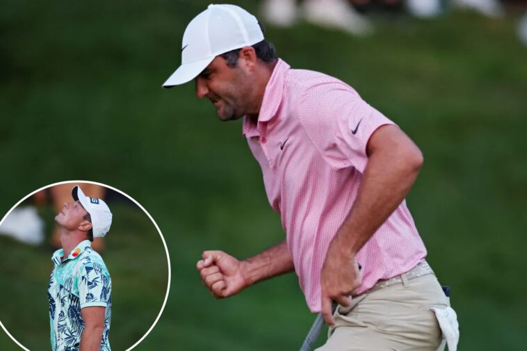 scottie-scheffler-sinks-clutch-putt-to-clinch-monday-playoff-with-viktor-hovland-at-stormy-travelers
