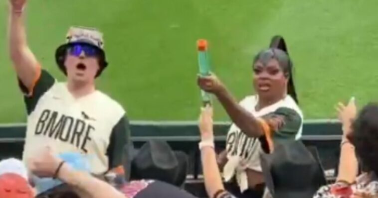 watch:-drag-queen-spraying-kids-with-water-at-baltimore-orioles-pride-night-attacks-trump-admin,-as-furries-roamed-the-stands