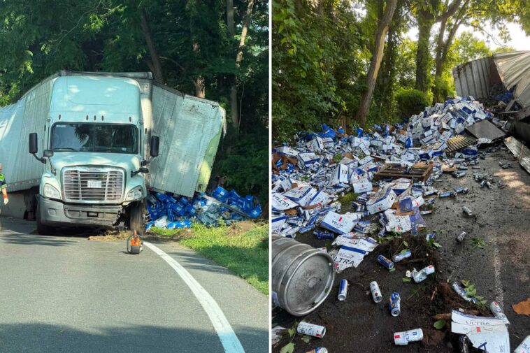 thousands-of-beer-cans-emptied-onto-connecticut-roadway-after-truck-overturns