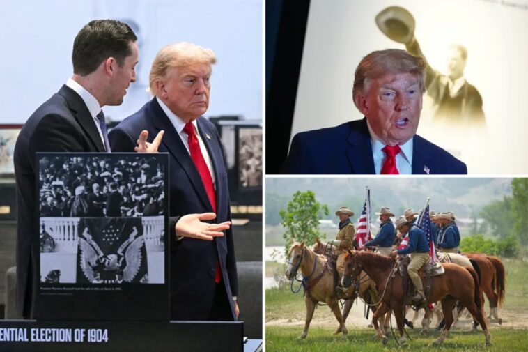 trump-honors-‘freakin’-wild-life’-of-teddy-roosevelt,-interacts-with-ai-powered-ex-prez-in-north-dakota-visit